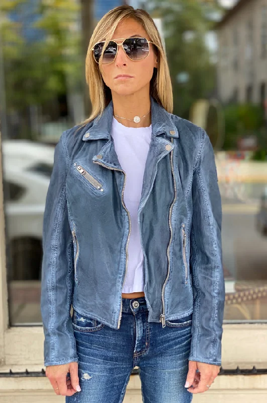 Maysie Peace Leather Jacket - Sky