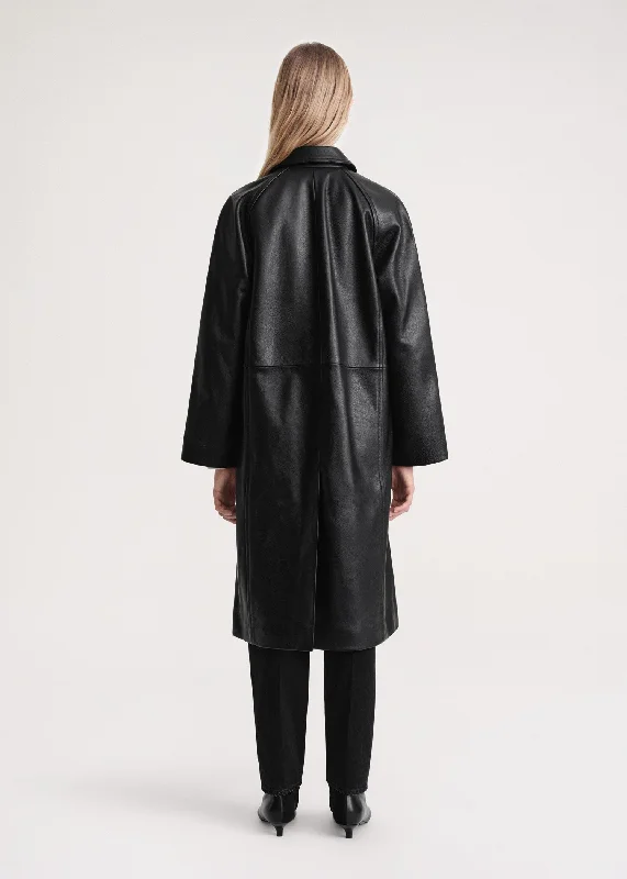 Raglan-sleeve leather coat black