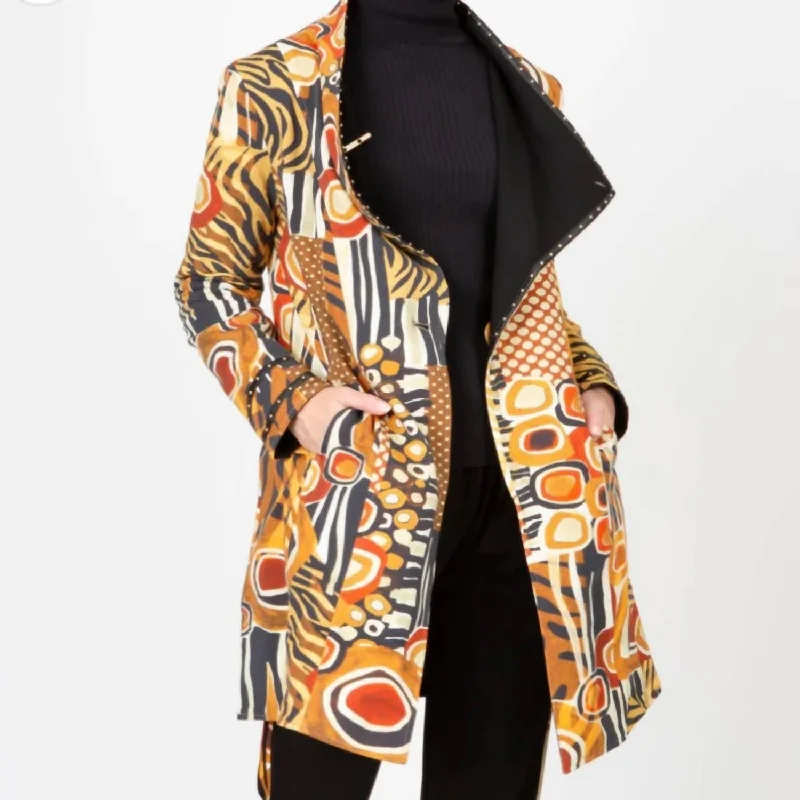 Reversible Abstract Animal Mix Car Coat In Multi