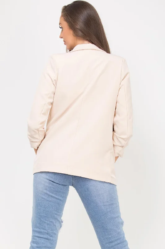 Ruched Sleeve Blazer Beige