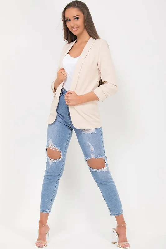 Ruched Sleeve Blazer Beige