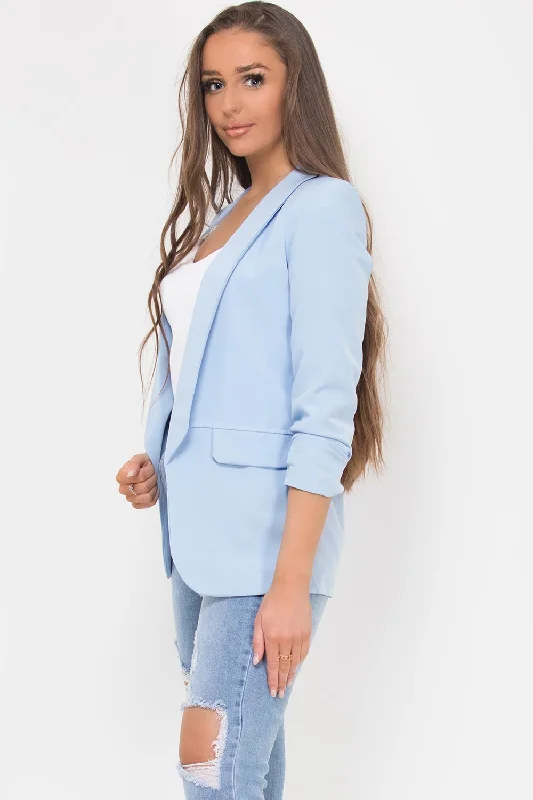 Ruched Sleeve Blazer Sky Blue