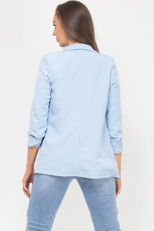 Ruched Sleeve Blazer Sky Blue