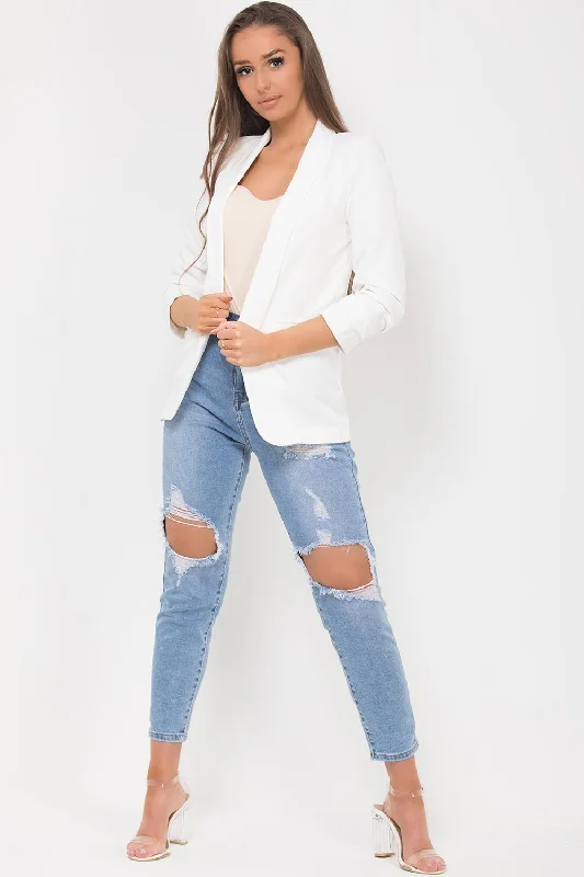 Ruched Sleeve Blazer Cream