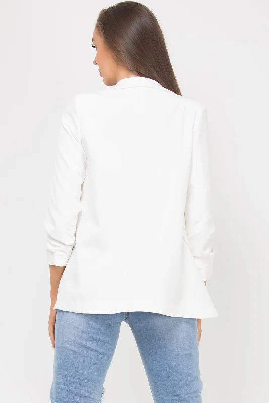 Ruched Sleeve Blazer Cream