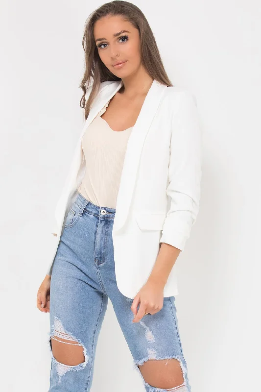 Ruched Sleeve Blazer Cream