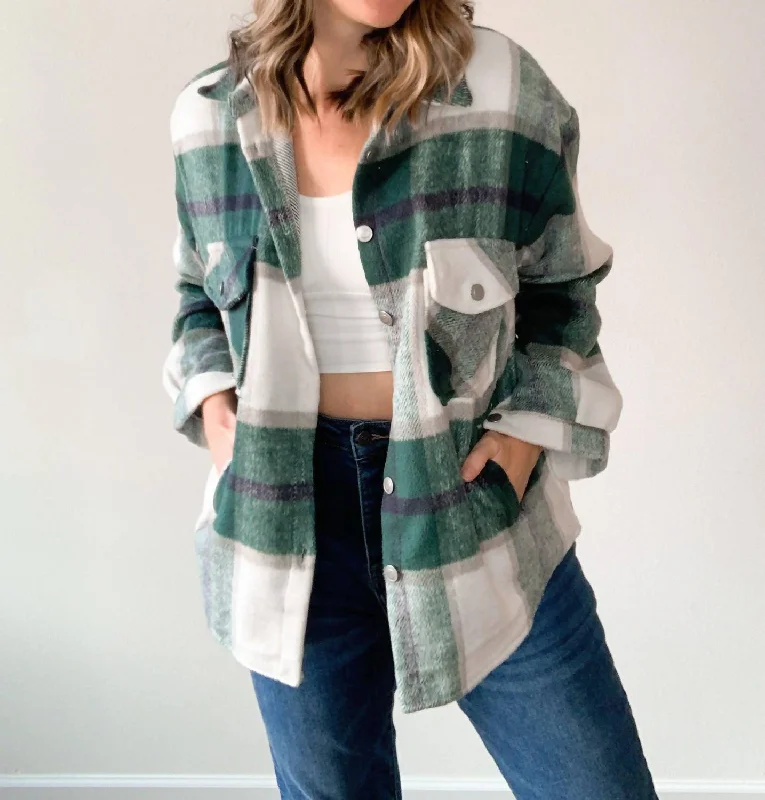 Shackin' Up Plaid Shacket In Green