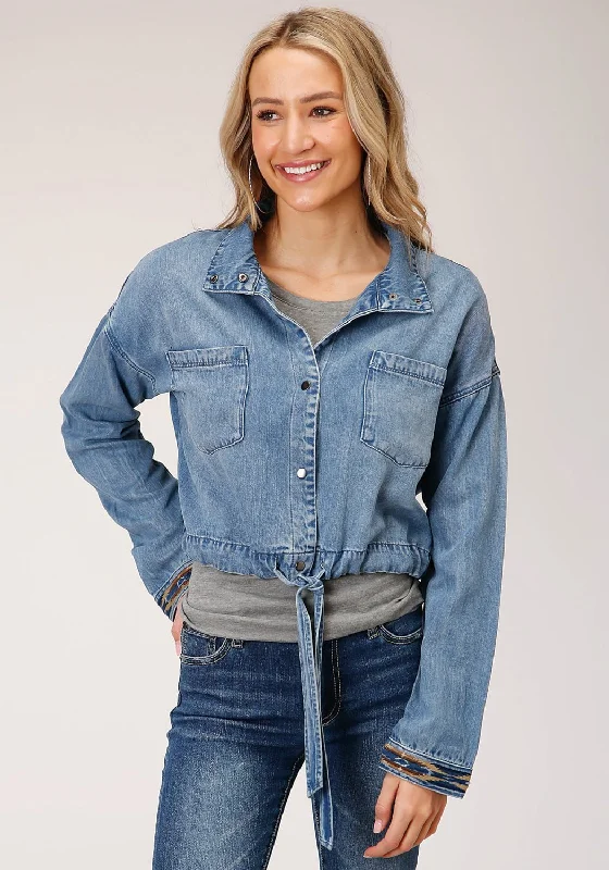 Stetson Womens Denim Denim Fold Down Stand Collar Jacket