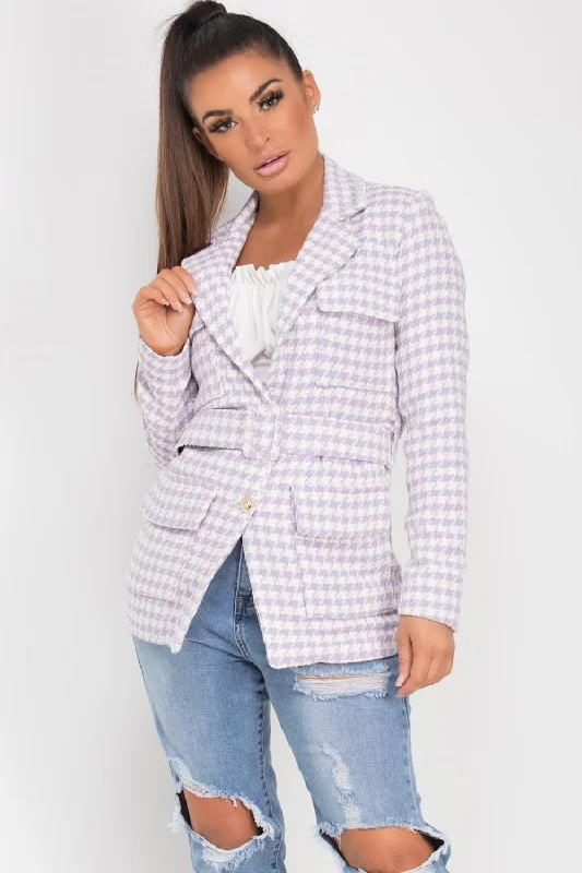 Tweed Blazer With Belt Lilac