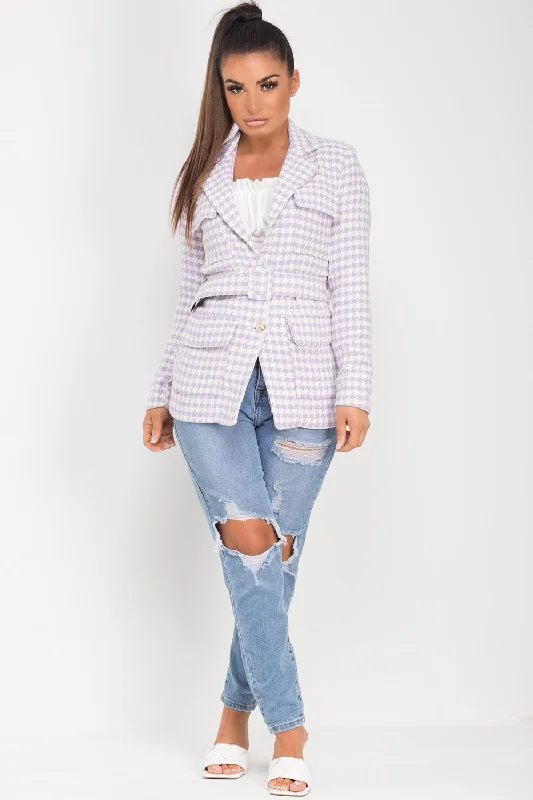 Tweed Blazer With Belt Lilac