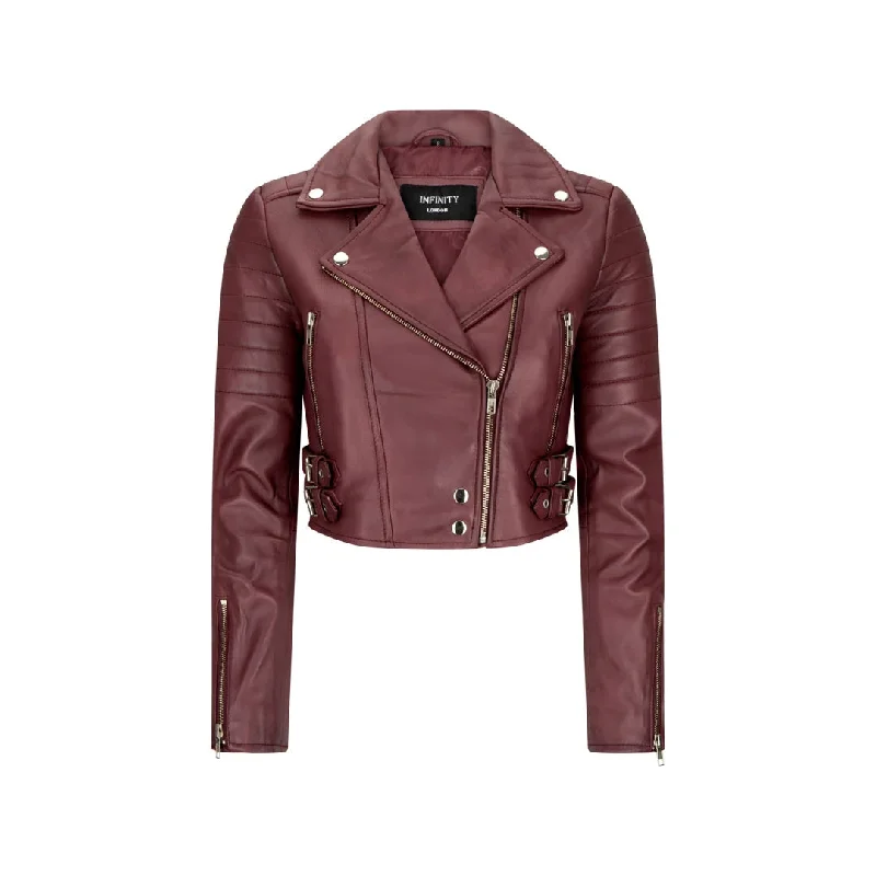 Women's Short Leather Jacket Cross Zip Biker Brando Soft Classic