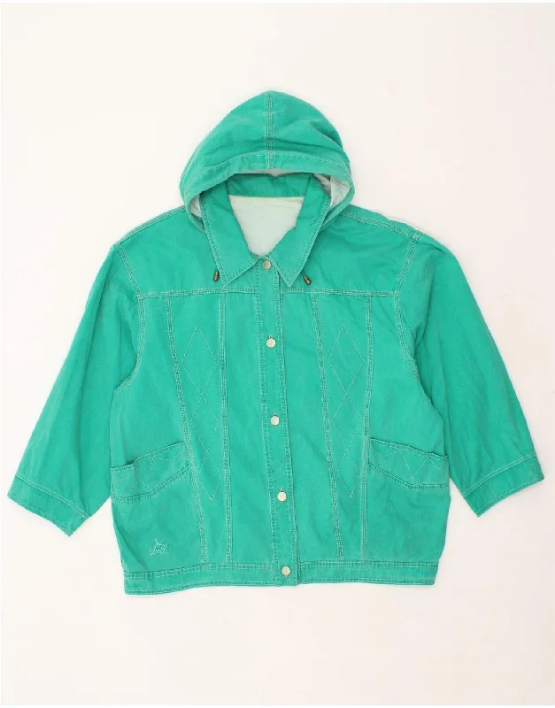 VINTAGE Womens Hooded Bomber Jacket EU 42 Large Green Cotton