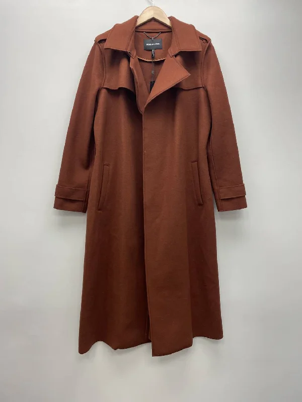 Women's Raw Edged Wool Belted Long Trench Coat In Pecan