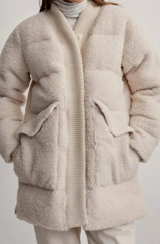 Wynn Sherpa Puffer Coat In Sandshell