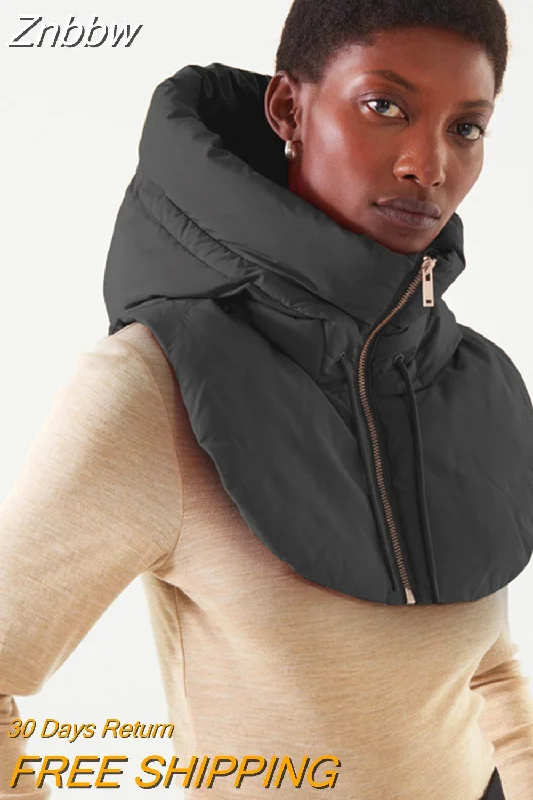 Znbbw Winter Vests Clothing Accessories for Women Hooded Drawstring Curved Hem Crop Top Coat 2023 Sleeveless Puffer Vest