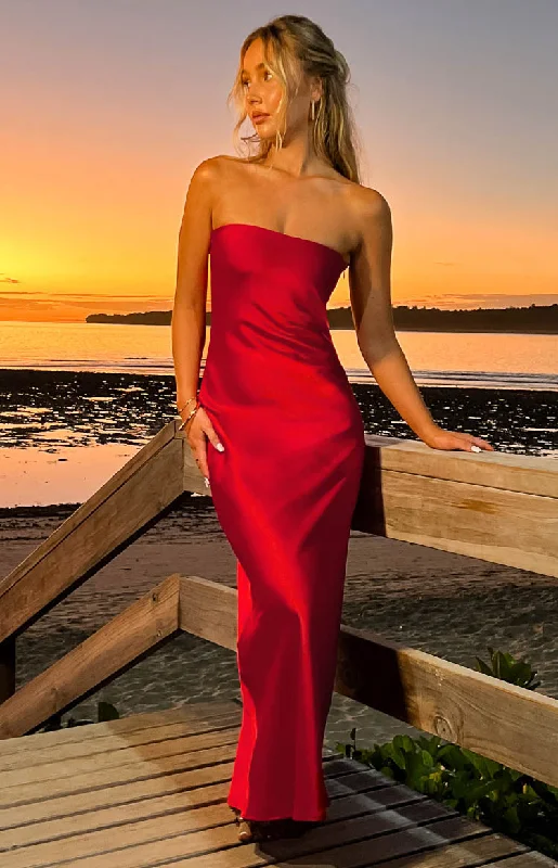 Cassander Red Strapless Maxi Dress