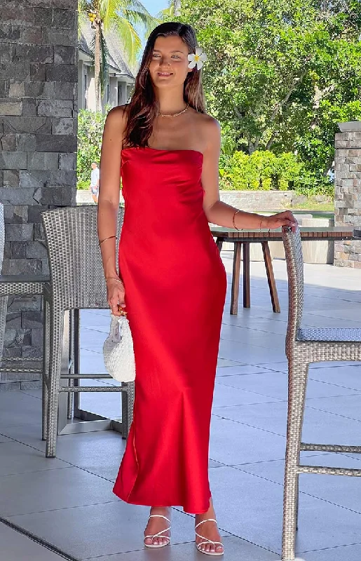 Cassander Red Strapless Maxi Dress