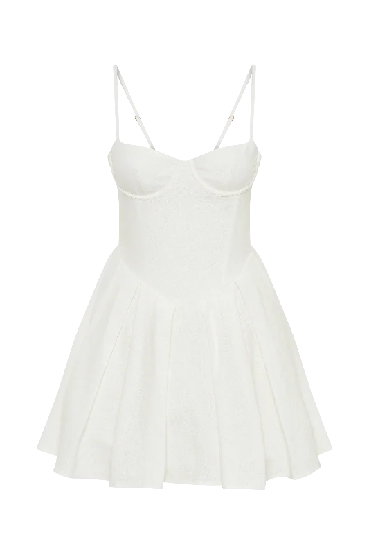 Dorinda Pleated Linen Mini Dress - White