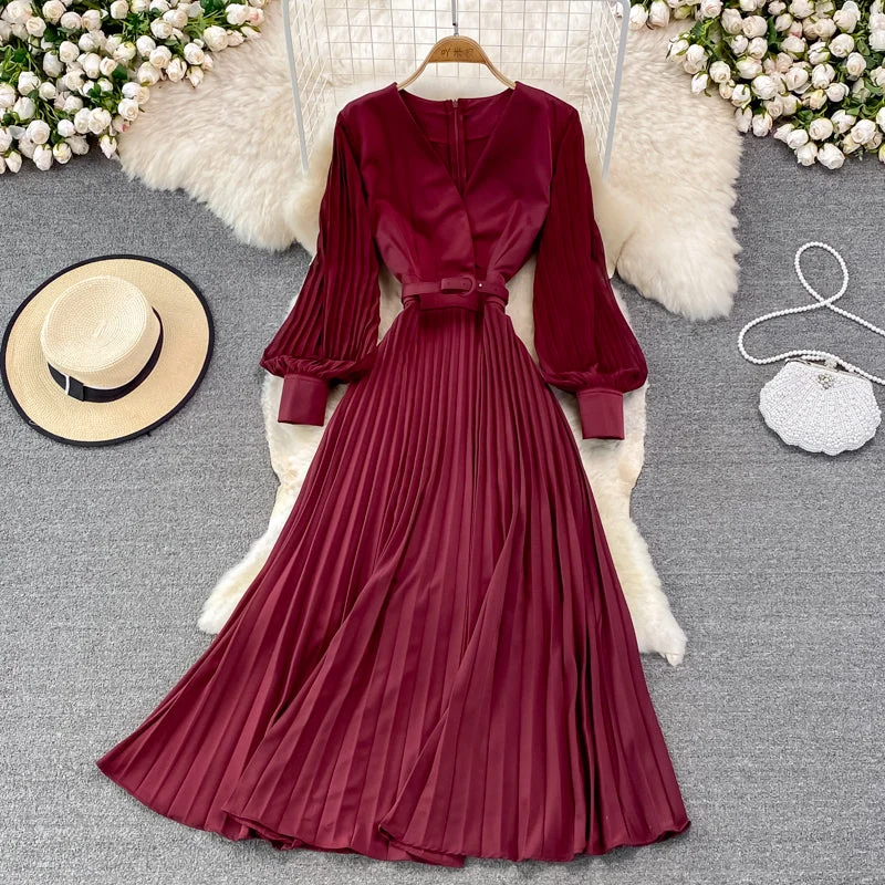 Elegant V Neck Long Sleeve Dress A Line Fashion Dress  10913