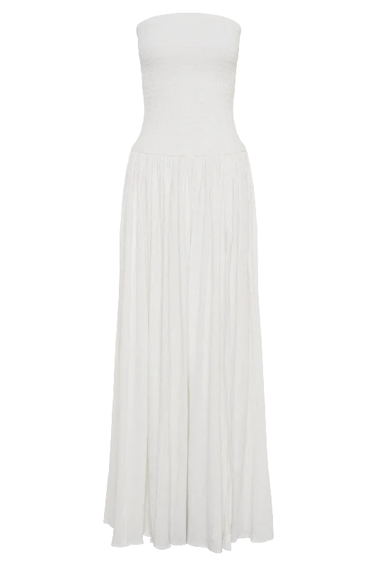 Maureen Cotton Shirring Maxi Dress - Ivory