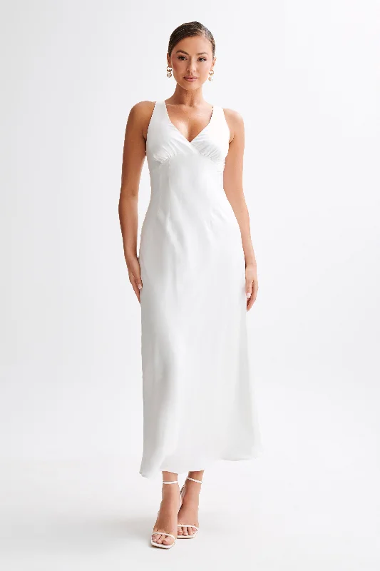 Meghan Short Sleeve Satin Maxi Dress - Ivory