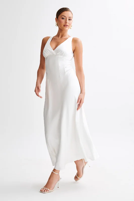 Meghan Short Sleeve Satin Maxi Dress - Ivory