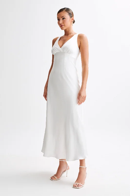 Meghan Short Sleeve Satin Maxi Dress - Ivory