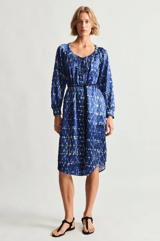 Silk Charmeuse Diamond New Blue Masai Midi Dress