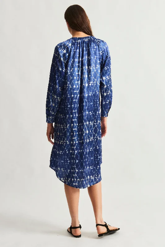 Silk Charmeuse Diamond New Blue Masai Midi Dress