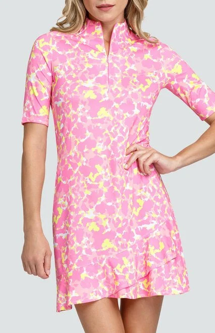 New Tail Short Sleeve Dress in Pink, White & Yellow Print Size S  MSP$103