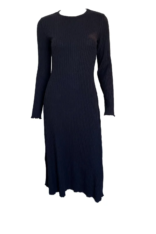 Ribbed Long-Sleeve Crew Neck Dress