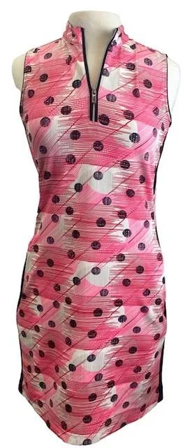 Tail Bright Pink & Black Polka Dot Sleeveless Dress Size S  MSP$104