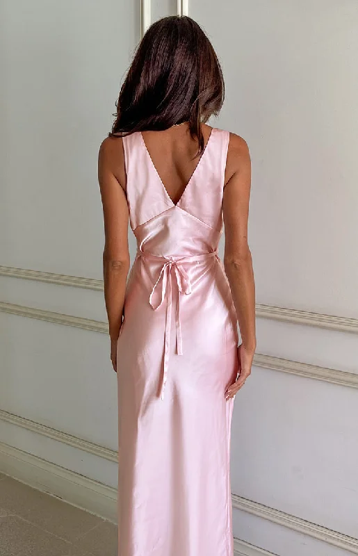 Verlaine Pink Satin Maxi Dress