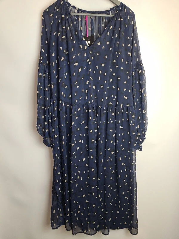 Womens Navy Blue Animal Spot Skater Mesh Dress Size 14 **** SW14