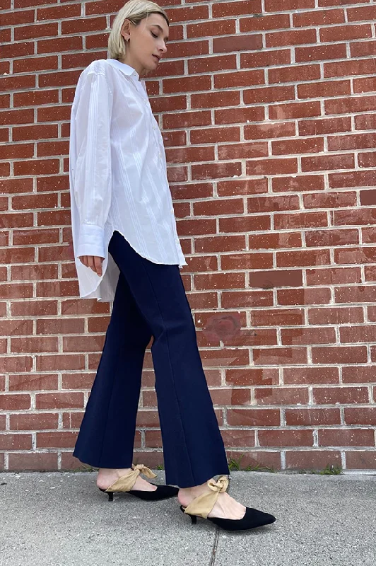 Long Kick Stretch-Cotton Pants in Navy