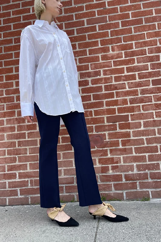 Long Kick Stretch-Cotton Pants in Navy