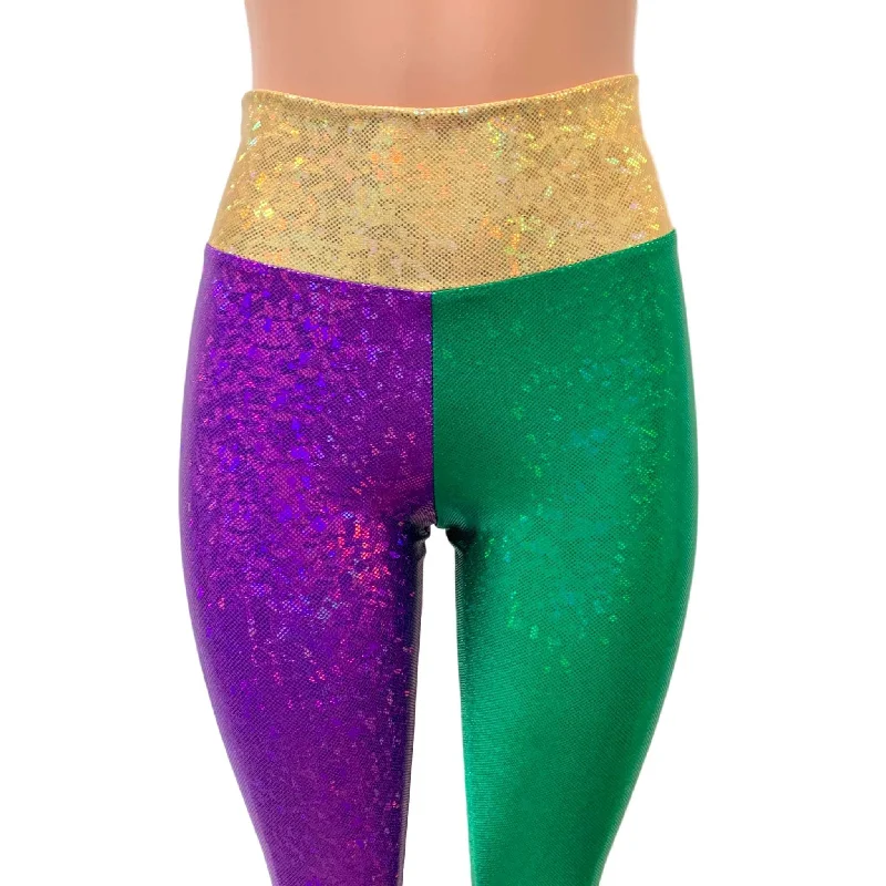 Mardi Gras Leggings - Holographic Color Block Pants