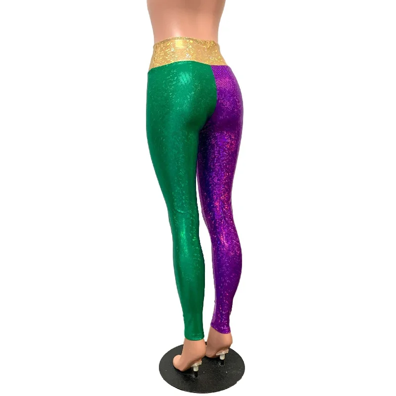 Mardi Gras Leggings - Holographic Color Block Pants