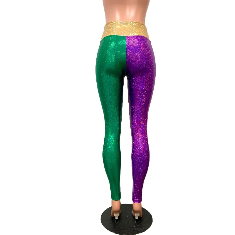 Mardi Gras Leggings - Holographic Color Block Pants