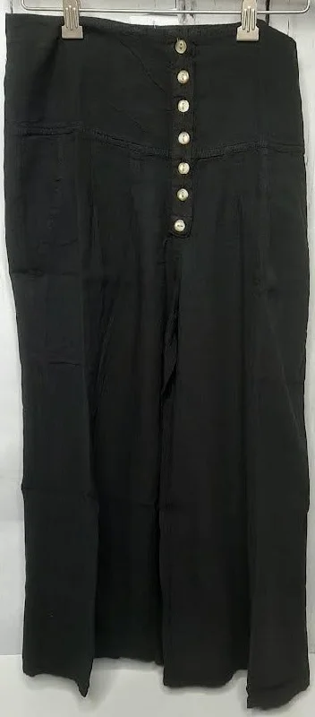 Pants Button Front Stretch Band 2Pocket Black Women's L0502-a