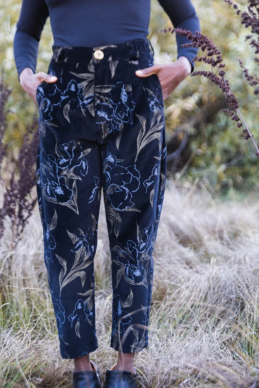 Perfect Pant in Black Floral Velvet