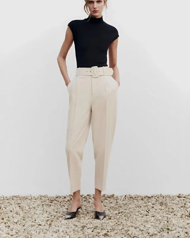 BELTED TAPERED PANTS