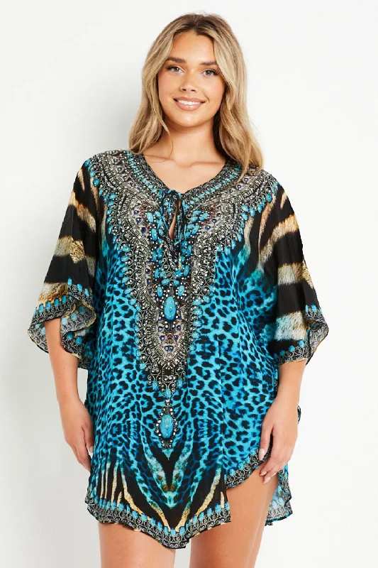 Aftershock London Blue Short Beach Dress Kaftan