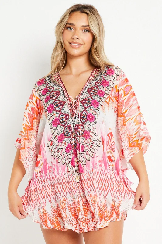 Aftershock London Pink Short Beach Dress Kaftan