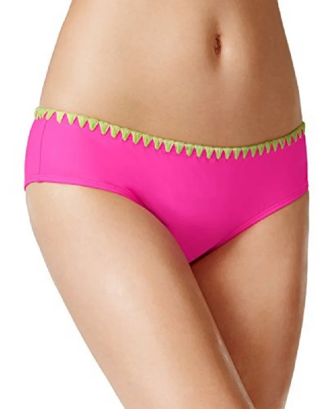 Bikini Nation Junior's Embroidered Contrast Bikini Bottom, Pink, M