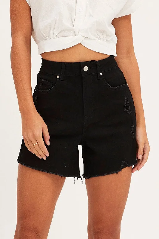 Black Skinny Denim Shorts High Rise