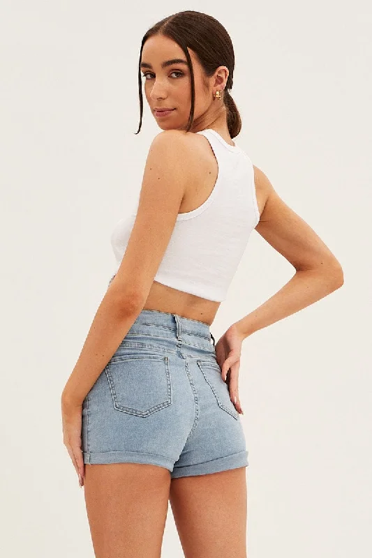 Blue High Waist 3 Button Denim Shorts