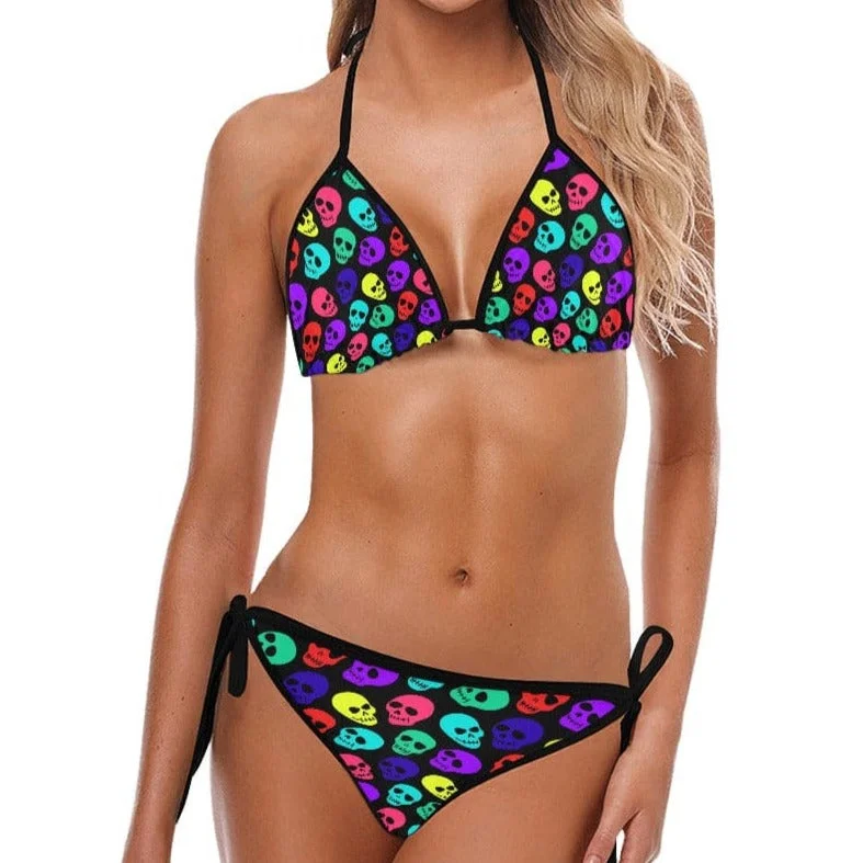 Colorful Skull Heads Two Piece Bikini Custom Bikini