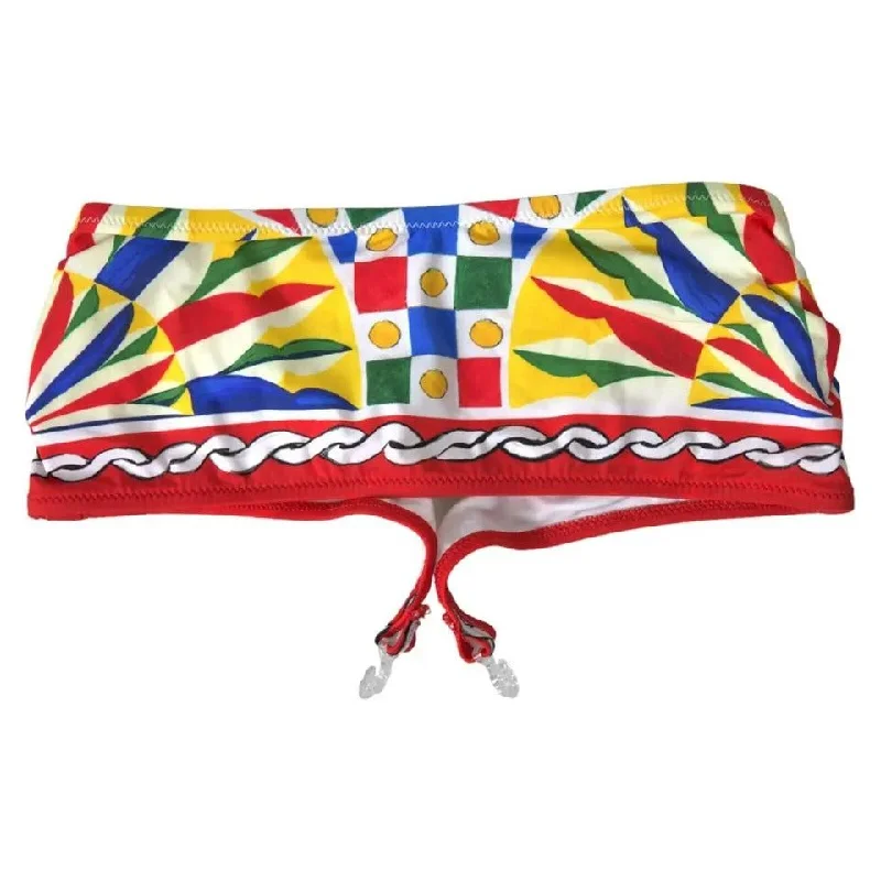 Dolce & Gabbana Multicolor Carretto Bandeau Swimwear Top Bikini