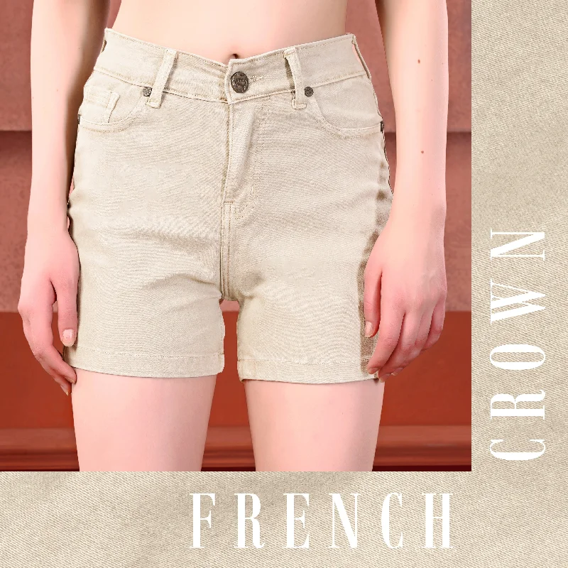 Oyster Beige Women Denim Shorts